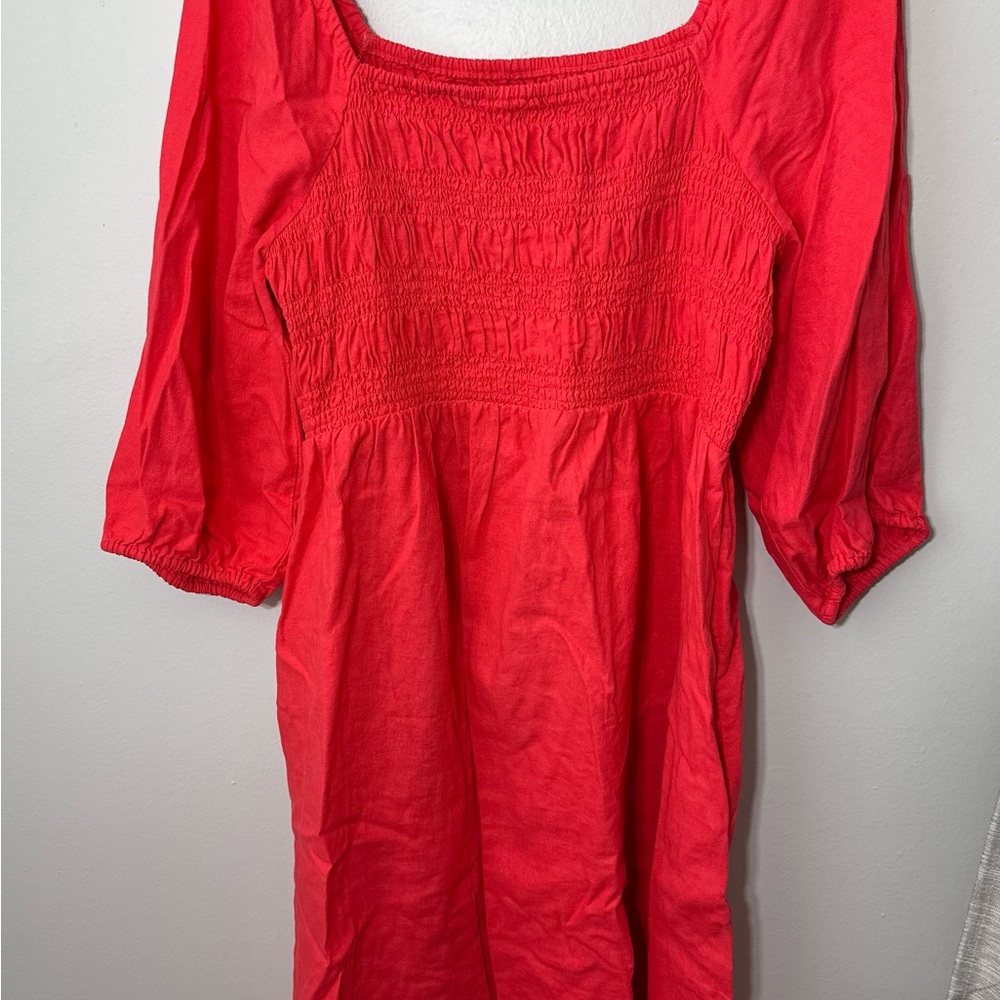 Vibrant Red 3/4 Sleeve Smocked Blouse